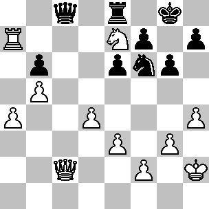 Wit: Kh2, Dc2, Ta7, Pe7, pi a4, b5, d4, e3, f2, g3, h4; Zwart: Kg8, Dc8, Te8, Pf6, pi b6, e6, f7, g6, h7