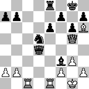 Wit: Kg1, Dg5, Tc1, Te1, Lh6, pi a2, b2, f2, g3, h2; Zwart: Kg8, Dd4, Te8, Lf3, Pd5, pi a7, b7, e6, f7, g6, h7