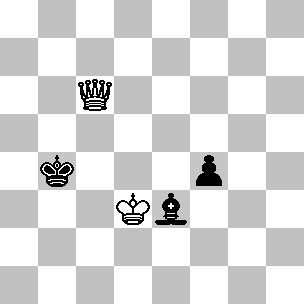 Wit: Kd3, Dc6; Zwart: Kb4, Le3, pi f4