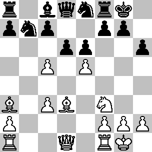 Wit: Kg1, Dd1, Ta1, Tf1, La3, Ld3, Pf3, pi a2, c3, c5, e5, f2, g2, h2; Zwart: Kg8, Dd8, Ta8, Tf8, Lc8, Pb7, Pe8, pi a7, c7, d6, e6, f7, g7, h6