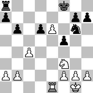 Wit: Kg1, Te1, Pf3, pi a2, b2, c4, e6, f2, g2, h2; Zwart: Kf8, Ta8, Pg6, pi a7, b6, d6, f5, g7, h7