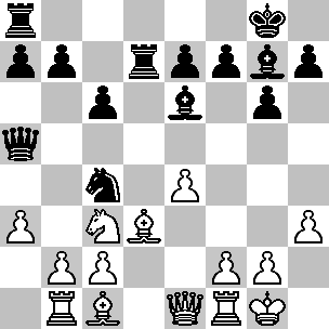 Wit: Kg1, De1, Tb1, Tf1, Lc1, Ld3, Pc3, pi a3, b2, c2, e4, f2, g2, h3; Zwart: Kg8, Da5, Ta8, Td7, Le6, Lg7, Pc4, pi a7, b7, c6, e7, f7, g6, h7