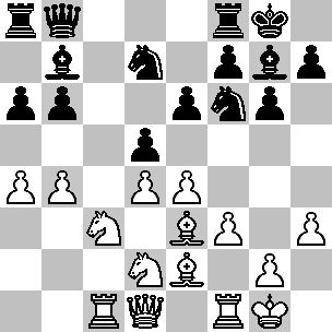 Wit: Kg1, Dd1, Tc1, Tf1, Le2, Le3, Pc3, Pd2, pi a4, b4, d4, e4, f3, g2, h3; Zwart: Kg8, Db8, Ta8, Tf8, Lb7, Lg7, Pd7, Pf6, pi a6, b6, d5, e6, f7, g6, h7
