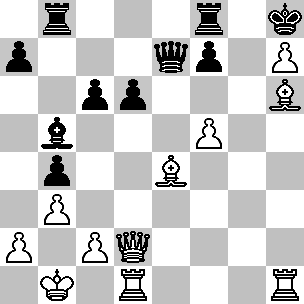 Wit: Kb1, Dd2, Td1, Th1, Le4, Lh6, pi a2, b3, c2, f5, h7; Zwart: Kh8, De7, Tb8, Tf8, Lb5, pi a7, b4, c6, d6, f7