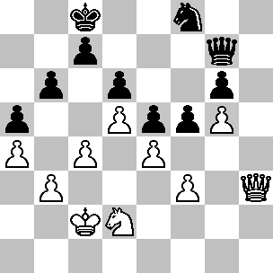 Wit: Kc2, Dh3, Pd2, pi a4, b3, c4, d5, e4, f3, g5; Zwart: Kc8, Dg7, Pf8, pi a5, b6, c7, d6, e5, f5, g6