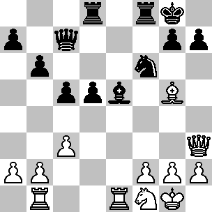 Wit: Kg1, Dh3, Tb1, Te1, Lg5, Pf1, pi a2, b2, c3, f2, g2, h2; Zwart: Kg8, Dc7, Td8, Tf8, Le5, Pf6, pi a7, b6, c5, d5, g7, h7
