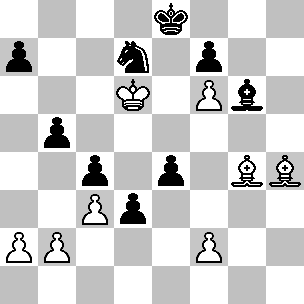 Wit: Kd6, Lg4, Lh4, pi a2, b2, c3, f2, f6; Zwart: Ke8, Lg6, Pd7, pi a7, b5, c4, d3, e4, f6