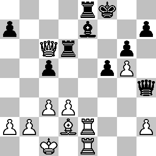 Wit: Kc1, Dc6, Te1, Te2, Ld2, pi a2, b2, c3, d3, g5, h2; Zwart: Kf8, Dh4, Td6, Te8, Le7, pi a7, c5, f5, g6, h7