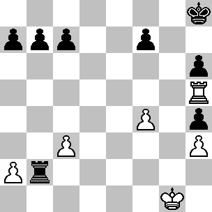 Wit: Kg1, Th5, pi a2, c3, f4, h3; Zwart: Kh8, Tb2, pi a7, b7, c7, f7, h4, h6