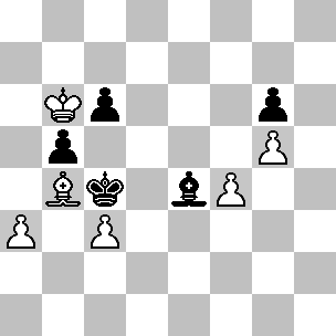 Wit: Kb6, Lb4, pi a4, c4, f4, g5; Zwart: Kc4, Le4, pi b5, c6, g6