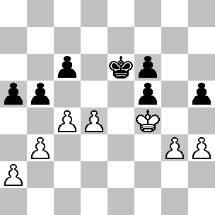 Wit: Kf4, pi a2, b3, c4, d4, g3, h3; Zwart: a5, b5, c6, f5, f6, h5