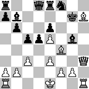 Wit: Ke1, Dh3, Ta1, Th1, Lf4, Lh7, pi a2, b2, c3, e3, e5, f2, g2; Zwart: Kg7, Dd8, Ta8, Te8, Lb7, Lg5, Pf8, pi a7, b6, c5, d5, e6